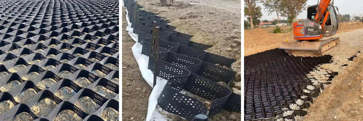 Дорога из HDPE георешётки Дорога из HDPE георешётки