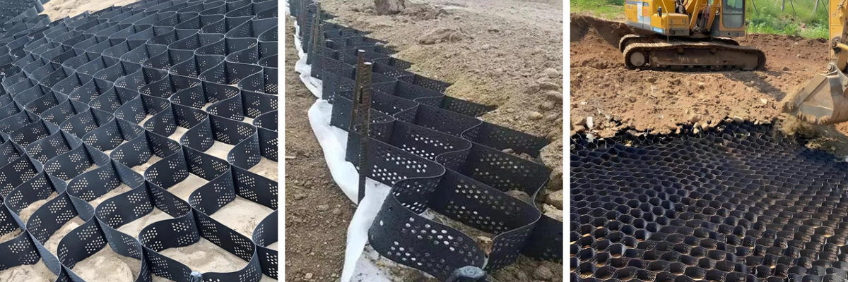 Дорога из HDPE георешётки Дорога из HDPE георешётки