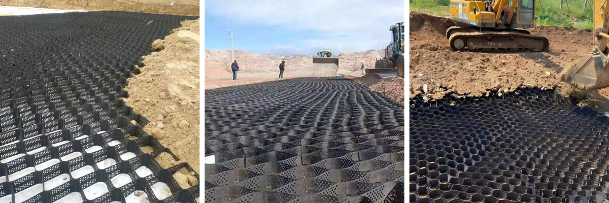 Дорога из HDPE георешётки Дорога из HDPE георешётки